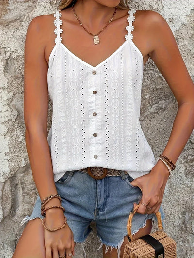 Evelina | Dame Sommer Cami Top Med Broderie Anglaise Og Knaplukning