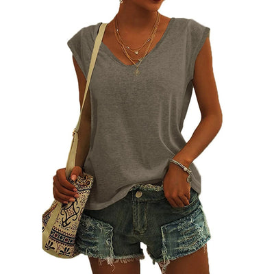 Ragna | Dame Sommer Løst Ærmeløst Top Med V-Hals