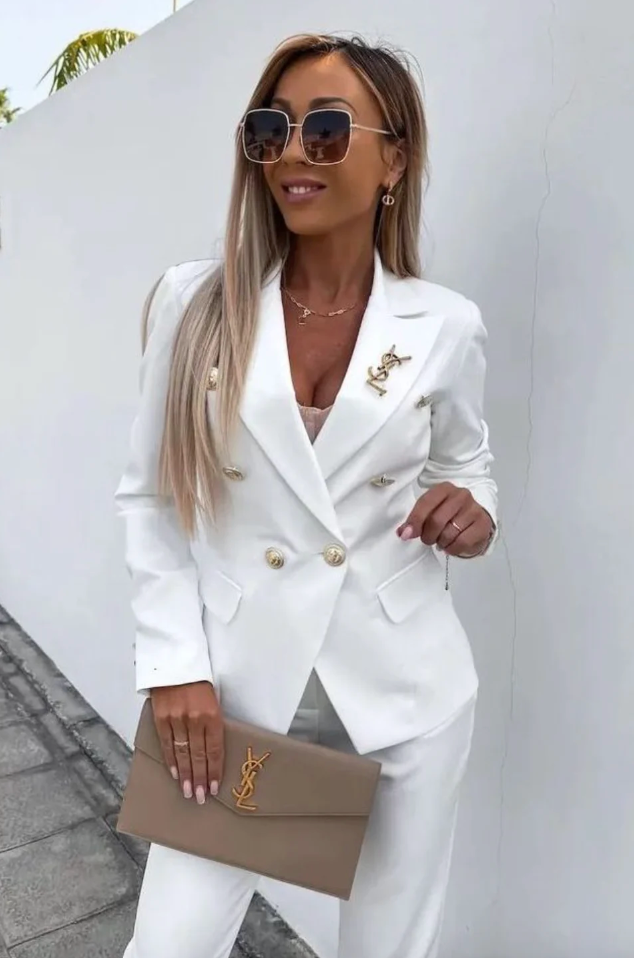 Monika | Dame Elegant Blazer Sæt Med Slim Bukser