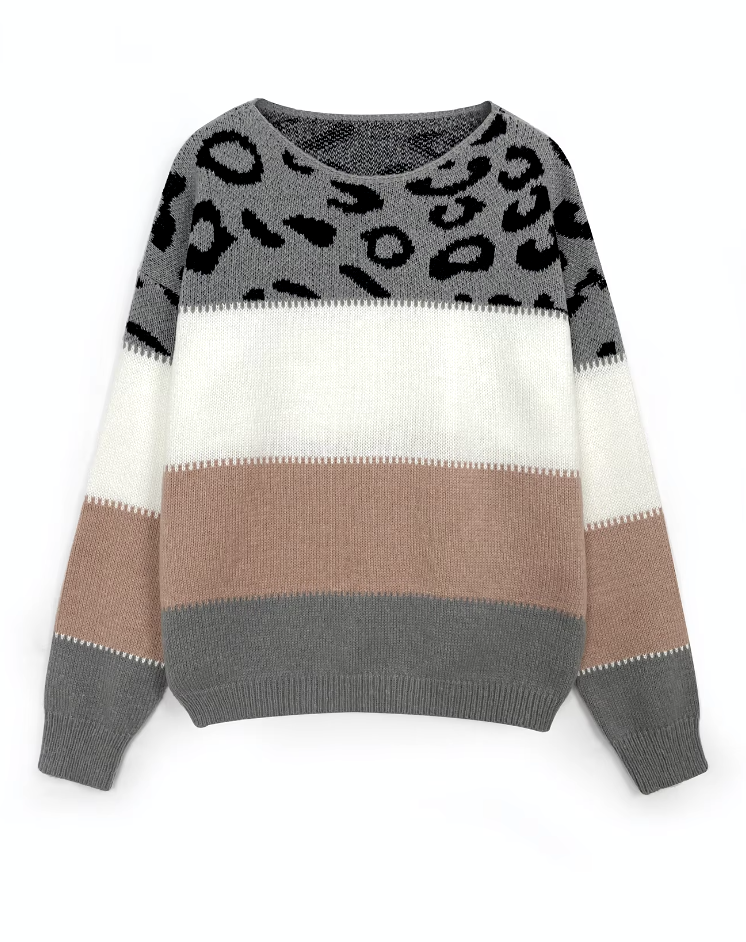 Saga | Leopardmønstret Sweater med Farveblokke