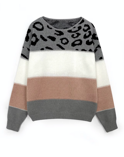 Saga | Leopardmønstret Sweater med Farveblokke