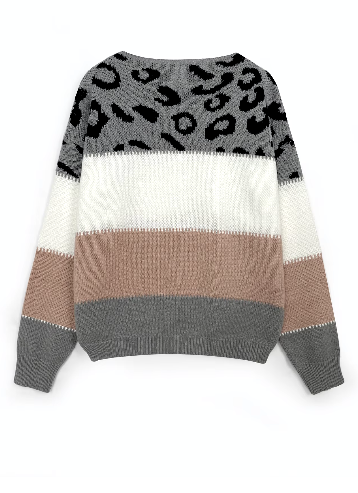 Saga | Leopardmønstret Sweater med Farveblokke
