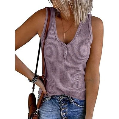 Gisela | Dame Åndbart Ærmeløst Sommertop Med V-Hals