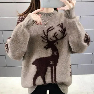 Jeanette | Dame Vinter Sweater med Rensdyr-Print