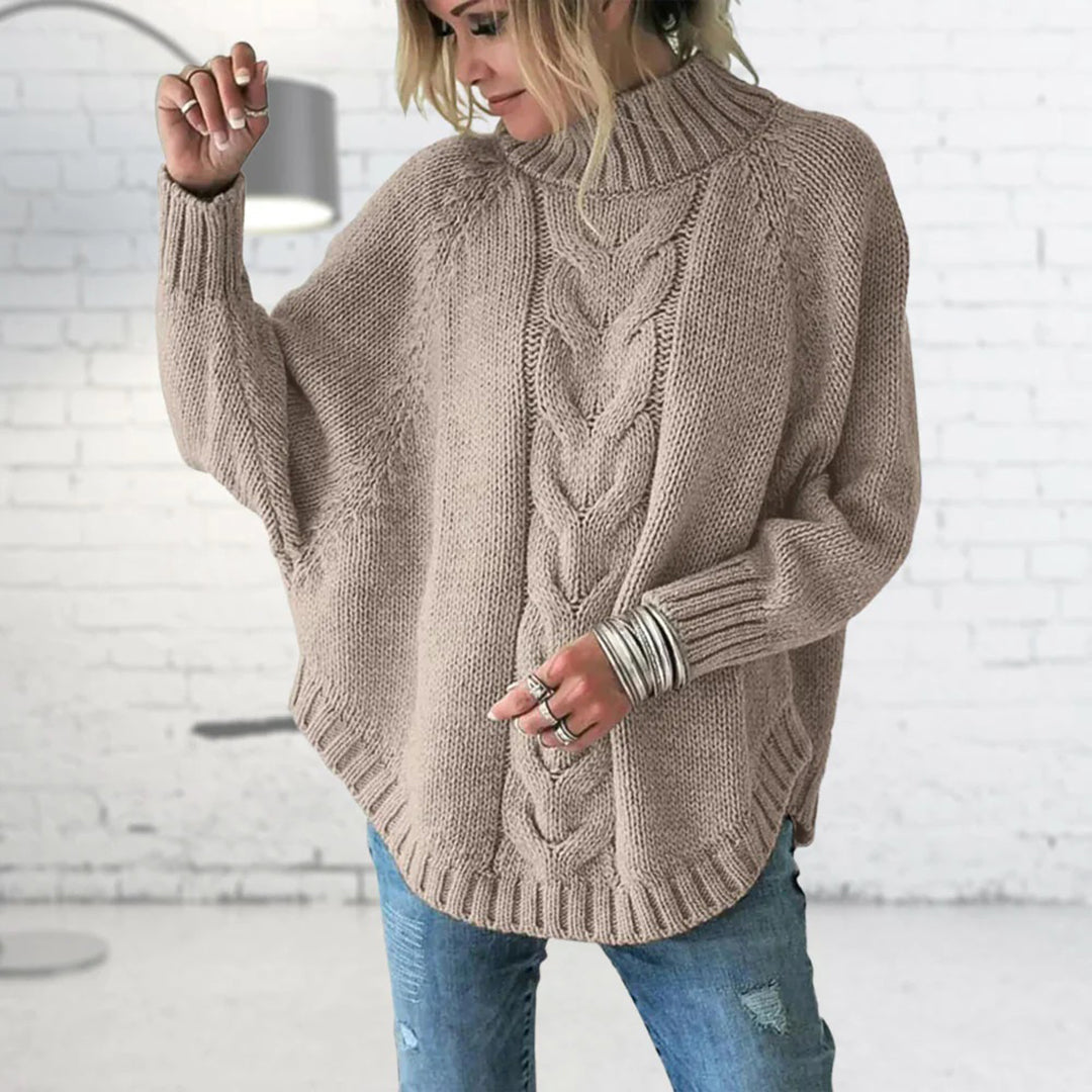 Olive | Dame Varm Pullover Sweater Med Højhalset Mønster