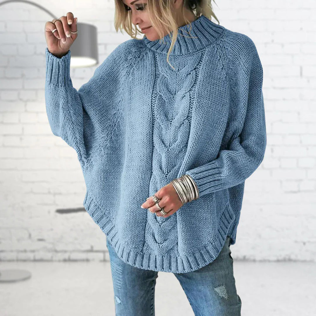 Olive | Dame Varm Pullover Sweater Med Højhalset Mønster