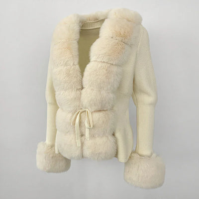 Celina | Dame Cardigan med Kunstpelskant og Bindelukning