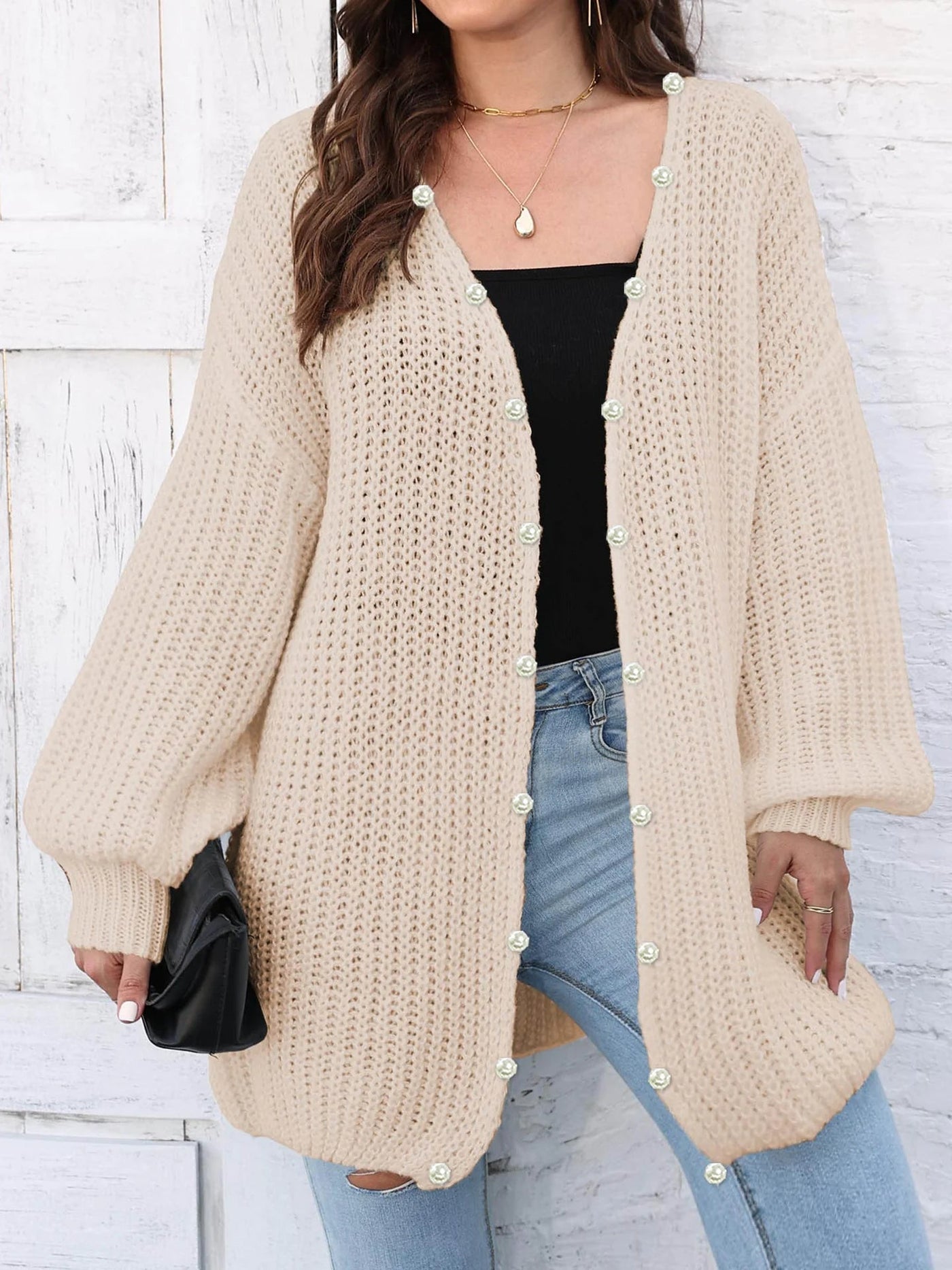 Karen | Elegant Dame Cardigan med Perleknapper