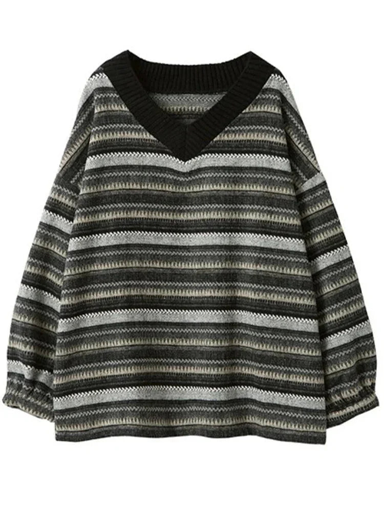 Margrethe | Dame Casual Stribet Oversized Sweater