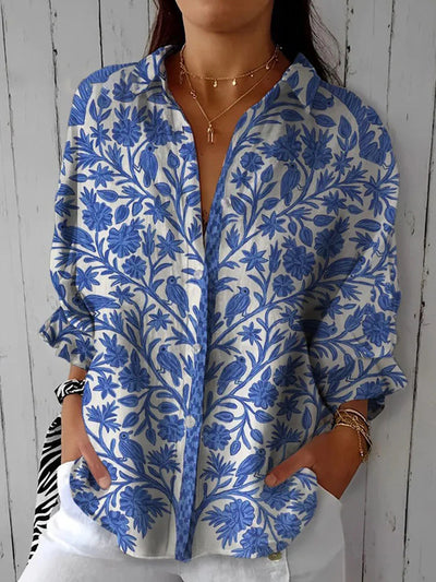 Lisbeth – Blød Blomsterbluse i Tropiske Farver