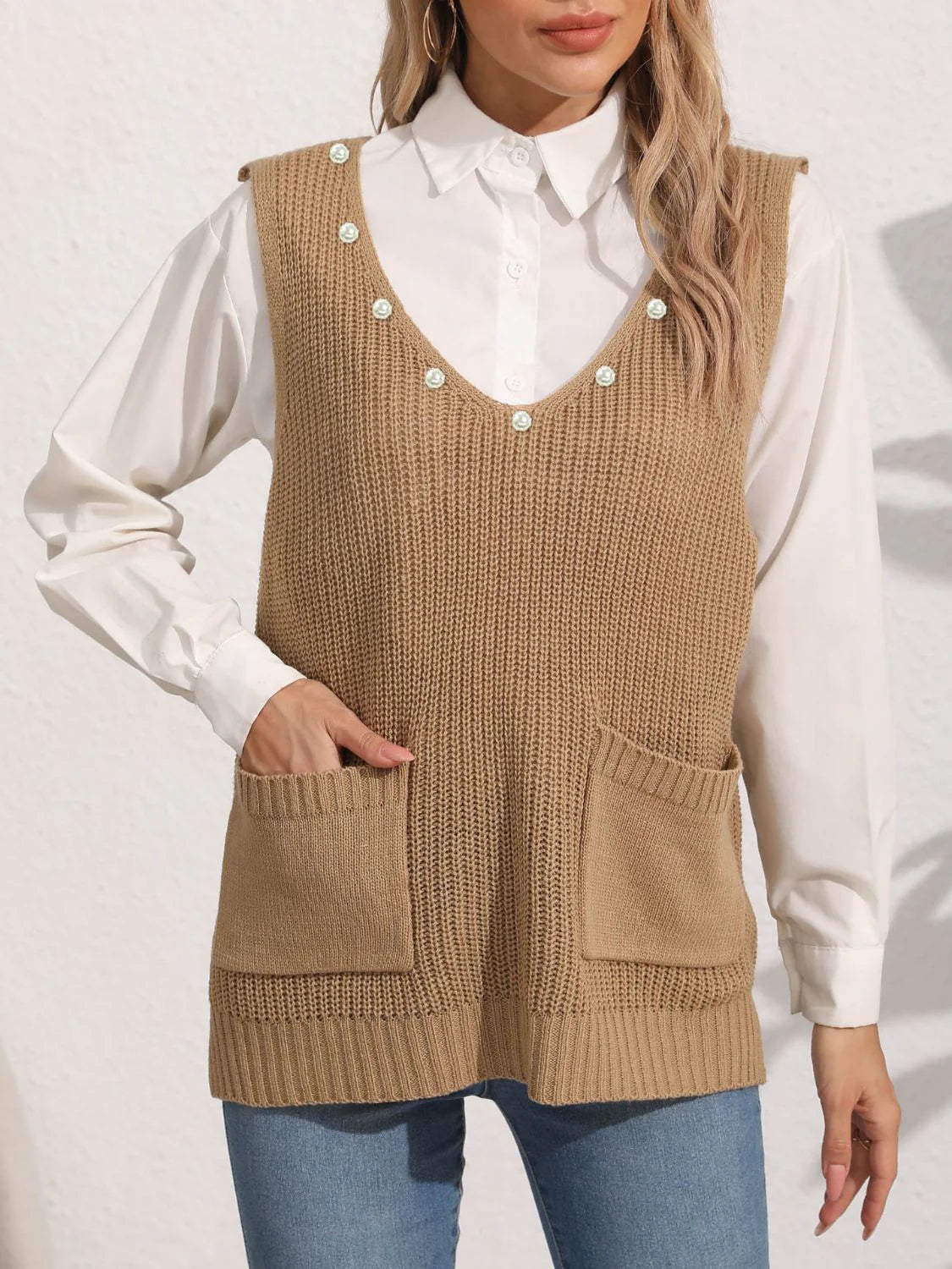 Liva | Vinter Dame Sweatervest med Perledetaljer