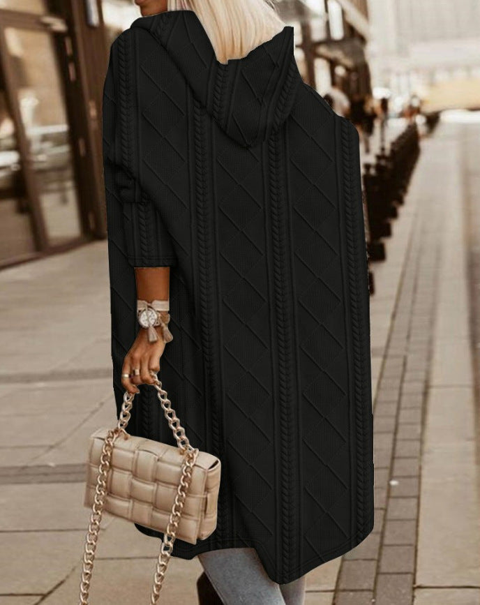 Josephine | Damen Winter Strickmantel mit Kapuze und Taschen