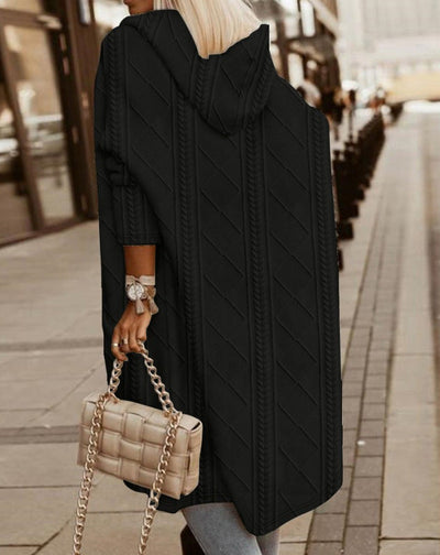 Josephine | Damen Winter Strickmantel mit Kapuze und Taschen