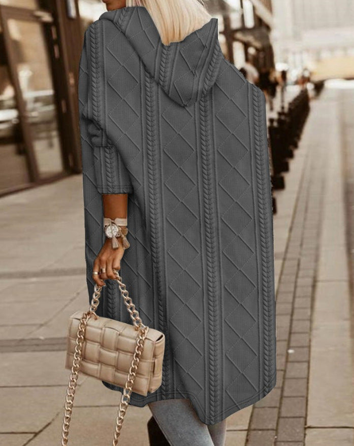 Josephine | Damen Winter Strickmantel mit Kapuze und Taschen