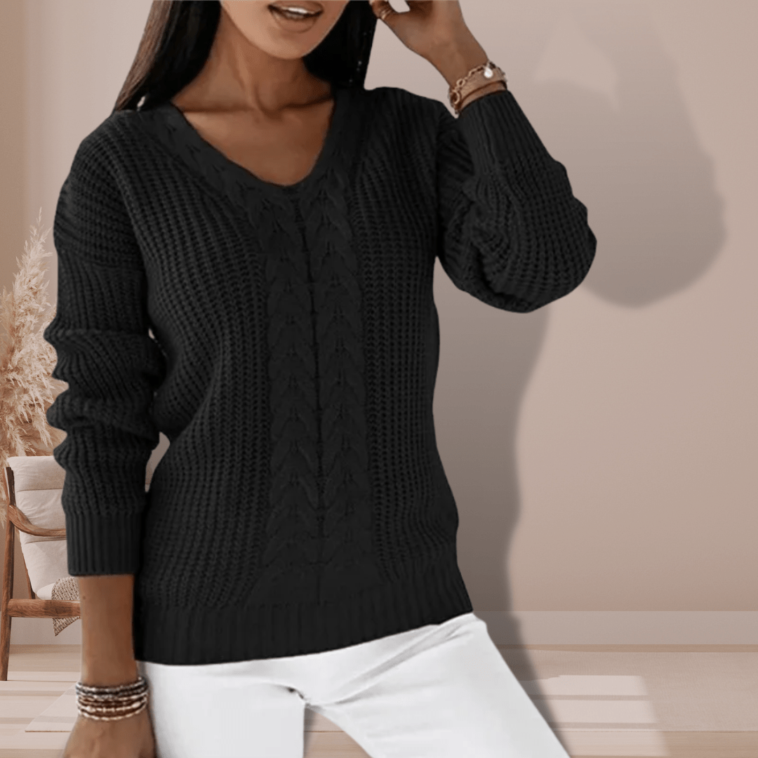 Karen | Dame V-Hals Kabelstrik Sweater