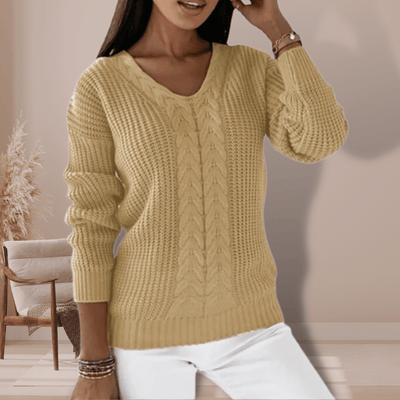 Karen | Dame V-Hals Kabelstrik Sweater