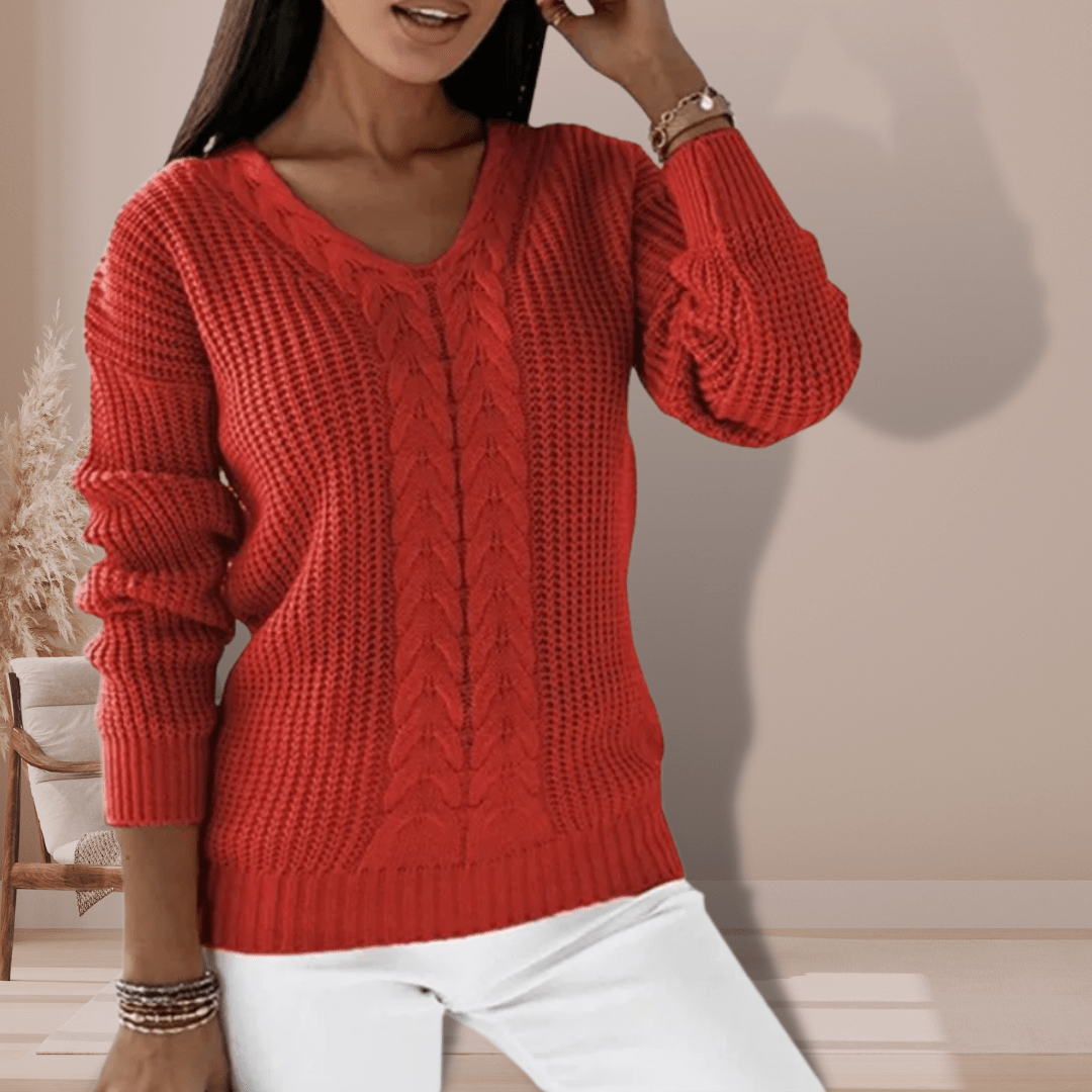 Karen | Dame V-Hals Kabelstrik Sweater