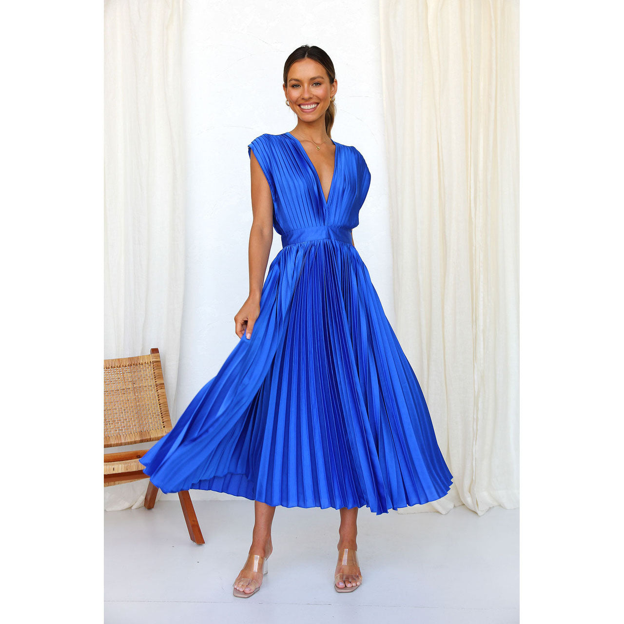 Lilian | Elegant Plisseret Lang Kjole