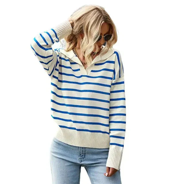 Clara | Casual stribet sweater med krave til kvinder