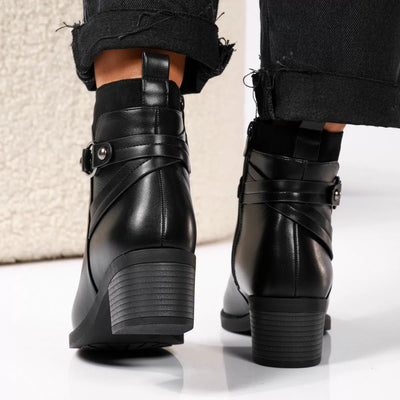 Karina | Dame Læder Ankelstøvler med Lynlås og Rem