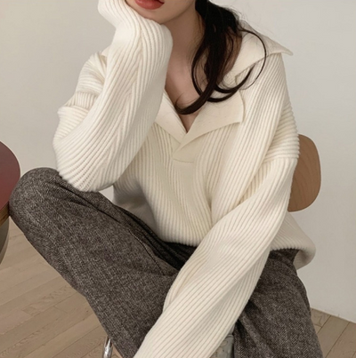 Bente | Vinter Dame Ribstrikket Sweater med Krave