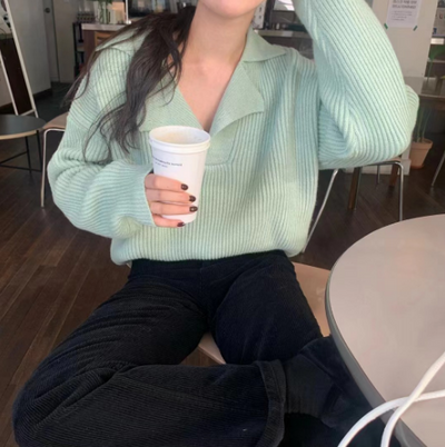 Bente | Vinter Dame Ribstrikket Sweater med Krave