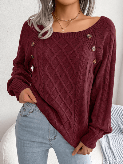 Sandra | Dame Kabelstrik Sweater Med Knapdetaljer