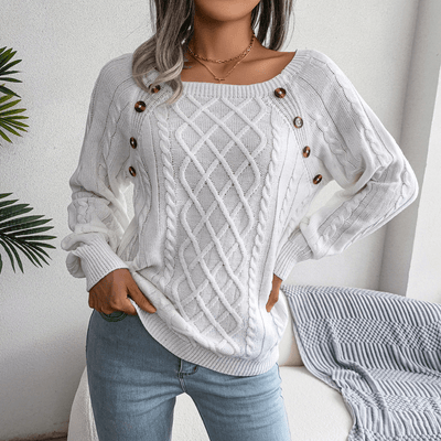 Sandra | Dame Kabelstrik Sweater Med Knapdetaljer