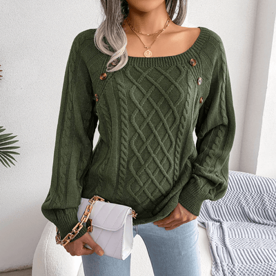 Sandra | Dame Kabelstrik Sweater Med Knapdetaljer
