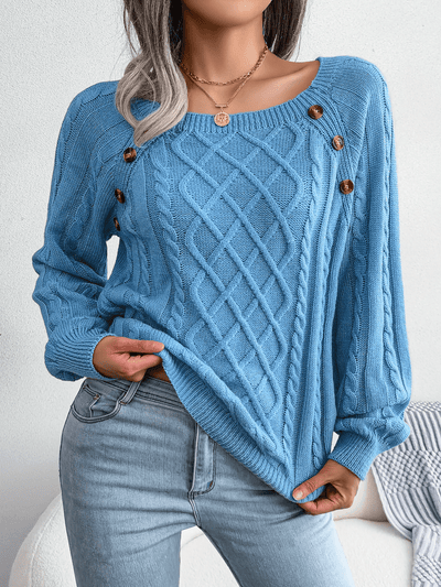 Sandra | Dame Kabelstrik Sweater Med Knapdetaljer
