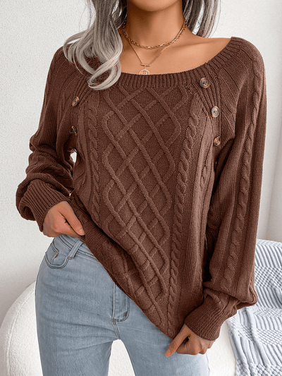 Sandra | Dame Kabelstrik Sweater Med Knapdetaljer