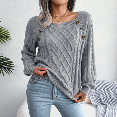 Sandra | Dame Kabelstrik Sweater Med Knapdetaljer