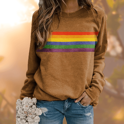 Dorte | Dame Sweatshirt med Farverigt Regnbuestribet Design