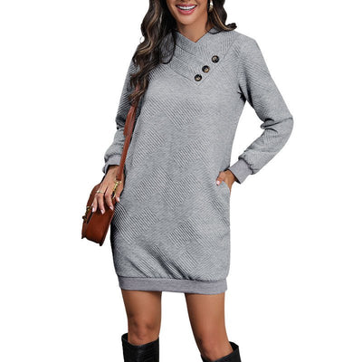 Johanne | Dame Vinter Sweatshirt Kjole Med Knapdetalje