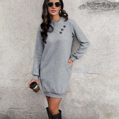 Johanne | Dame Vinter Sweatshirt Kjole Med Knapdetalje