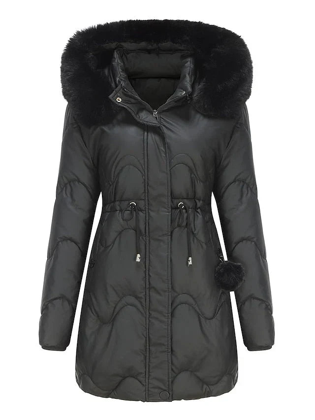 Christa | Dame Vinterparka med Kunstpels Hætte