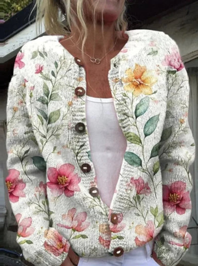 Kenza | Stilfuld Blomstret Cardigan med Knapper