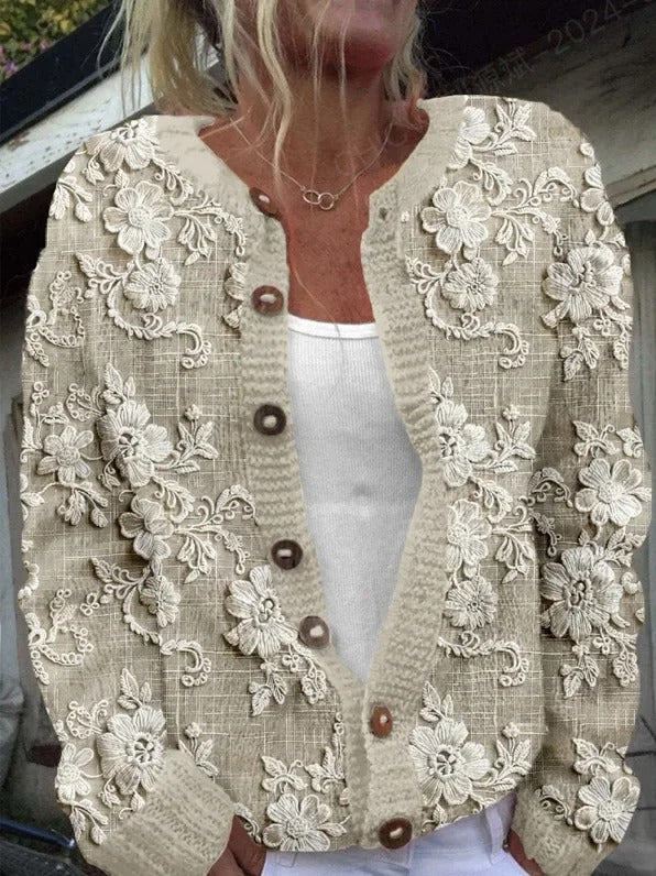 Kenza | Stilfuld Blomstret Cardigan med Knapper