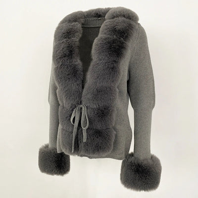 Celina | Dame Cardigan med Kunstpelskant og Bindelukning